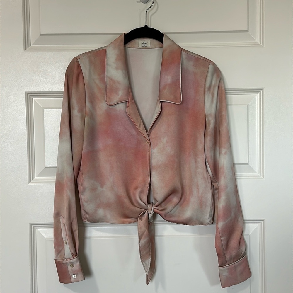 Aritzia Wilfred Satin Tie Front Blouse Size XS